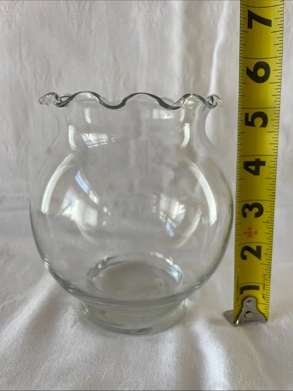 Vintage Anchor Hocking Glass Footed Ivy Ball Bowl Ruffled Edge